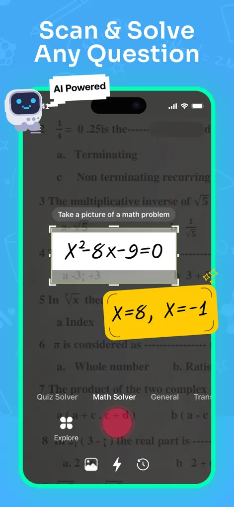 Scanning a math problem by taking a picture in Math Solver