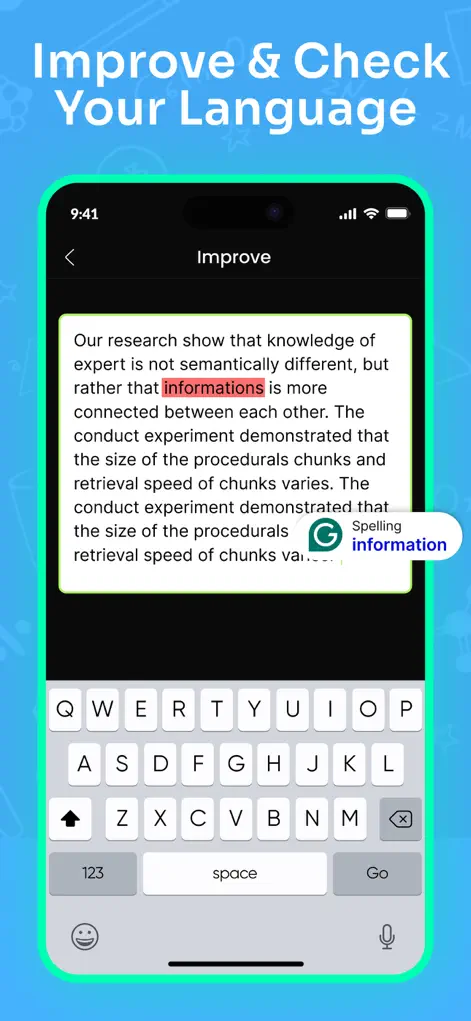Grammar and spelling checker correcting errors in student writing